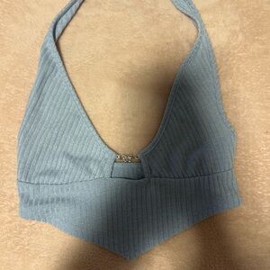 Stylish Blue Ribbed Halter Top